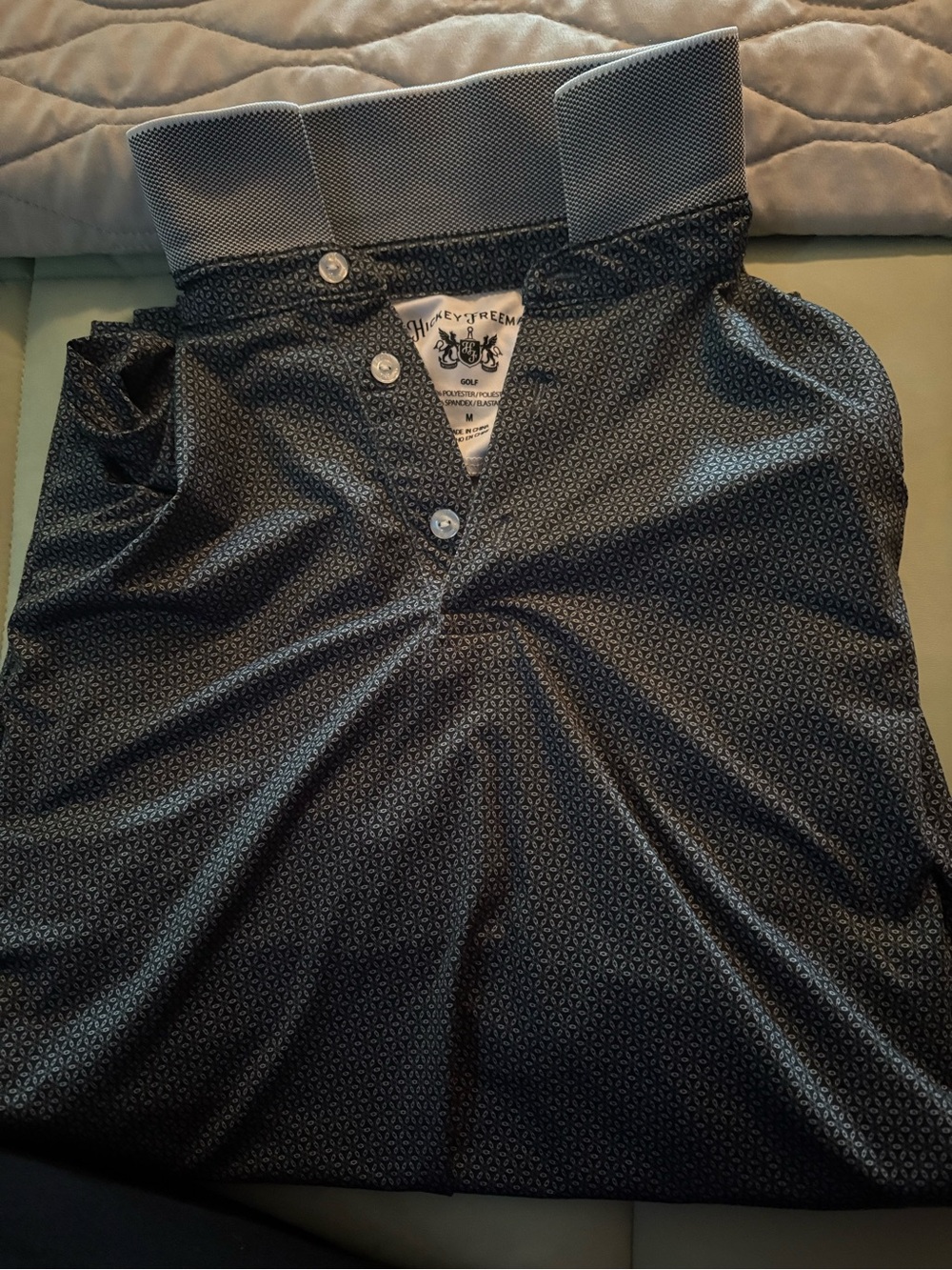 Men’s Grey Patterned Short-Sleeve Polo Golf Shirt